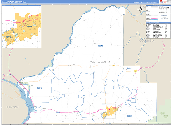 Walla Walla County, WA Wall Map Basic Style